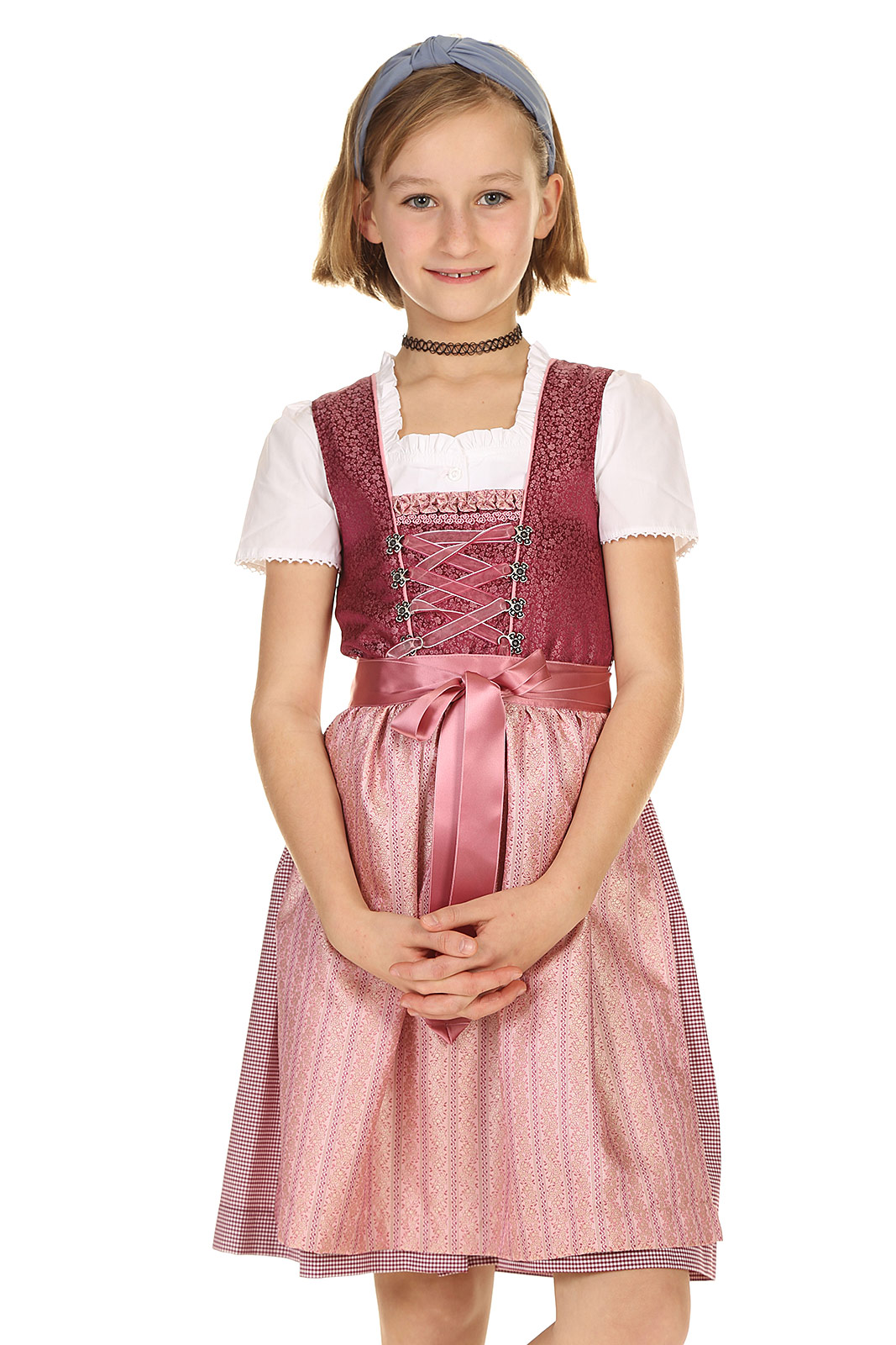 Oktoberfest Kleid Isar-Trachten Kinder Dirndl Naomi Blau Schürze und Bluse für Mädchen 3-TLG Kirchweih oder Volksfest 